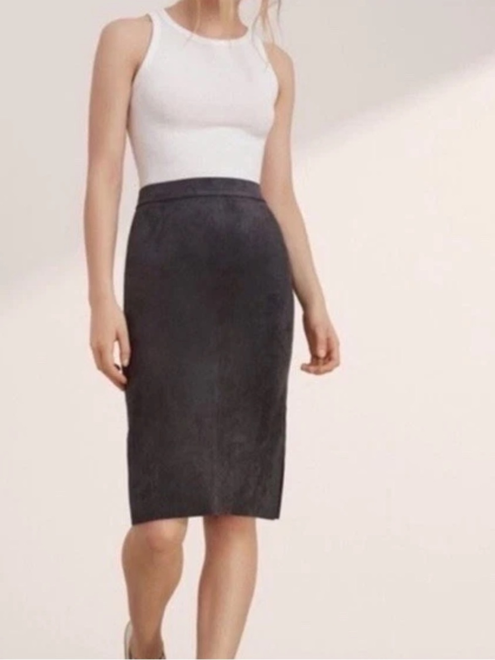 Wilfred Free Aritzia Vegan Suede Midi Skirt Side Slit Black Women’s
